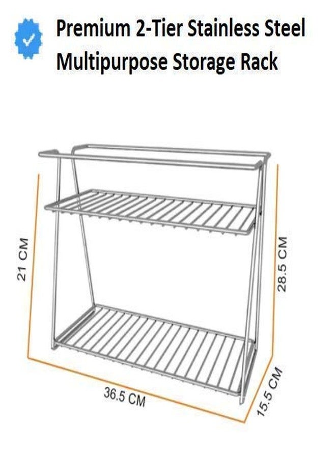 CR18 COLLECTION Big Size Stainless Steel 2 Layer Spice Rack | Modular Kitchen Storage Organizer | Multipurpose Shelf, Silver - Image 3